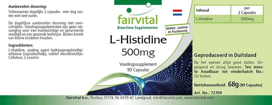 L-Histidin 500mg - 90 Kapseln - Aminosäure - Hochdosiert und Vegan | Fairvital