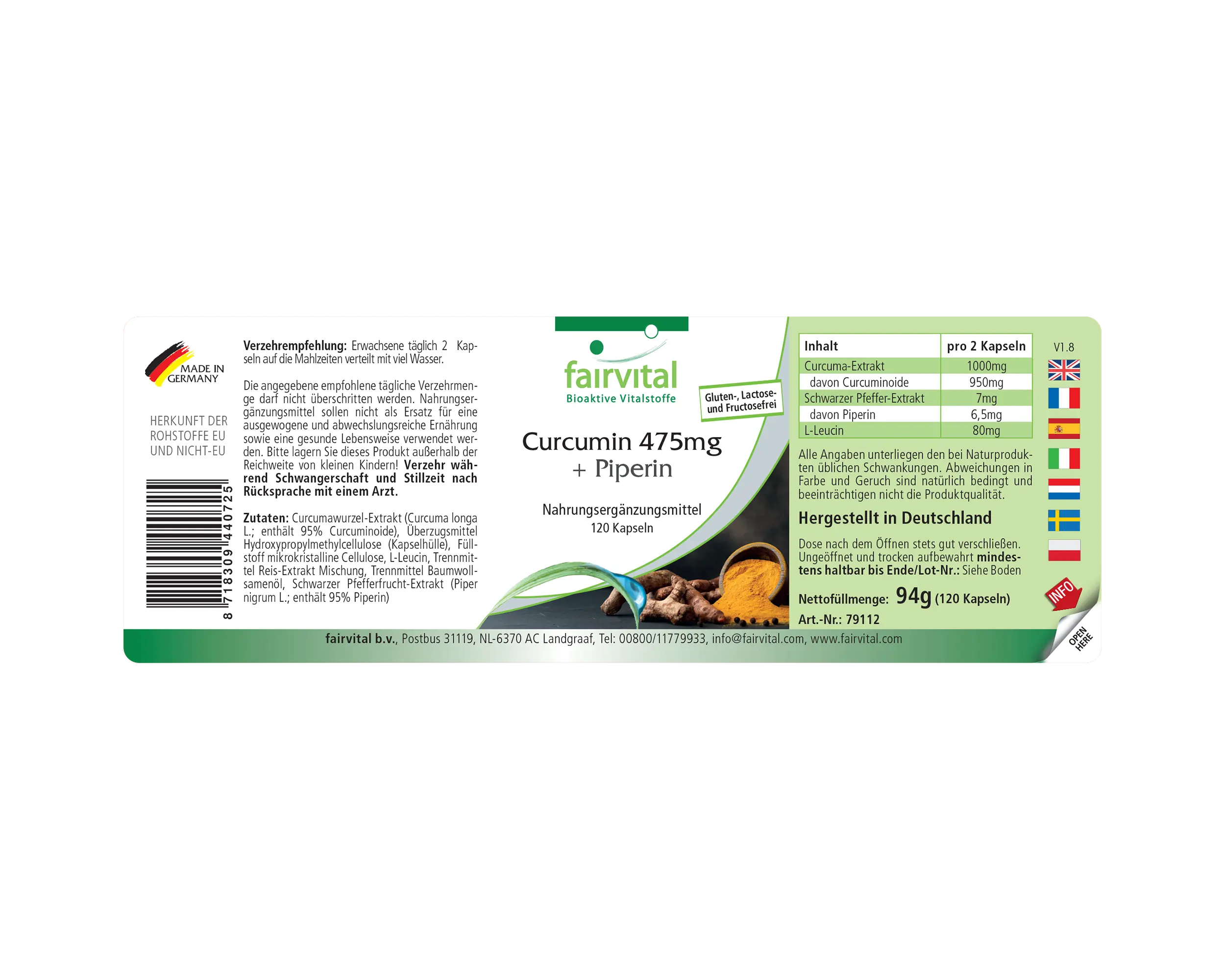 Curcumin + Piperin - 120 Kapseln - Kurkuma Kapseln - Hochdosiert und Vegan | Fairvital Curcumin + Piperin - 120 Kapseln - Kurkuma Kapseln - Hochdosiert und Vegan | Fairvital