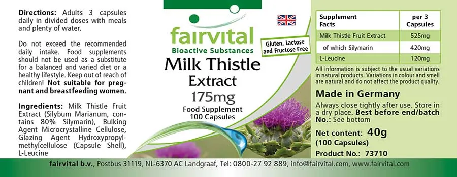 Mariendistel Extrakt 175mg - 100 Kapseln - standardisiert auf 80% Silymarin - Vegan | Fairvital
