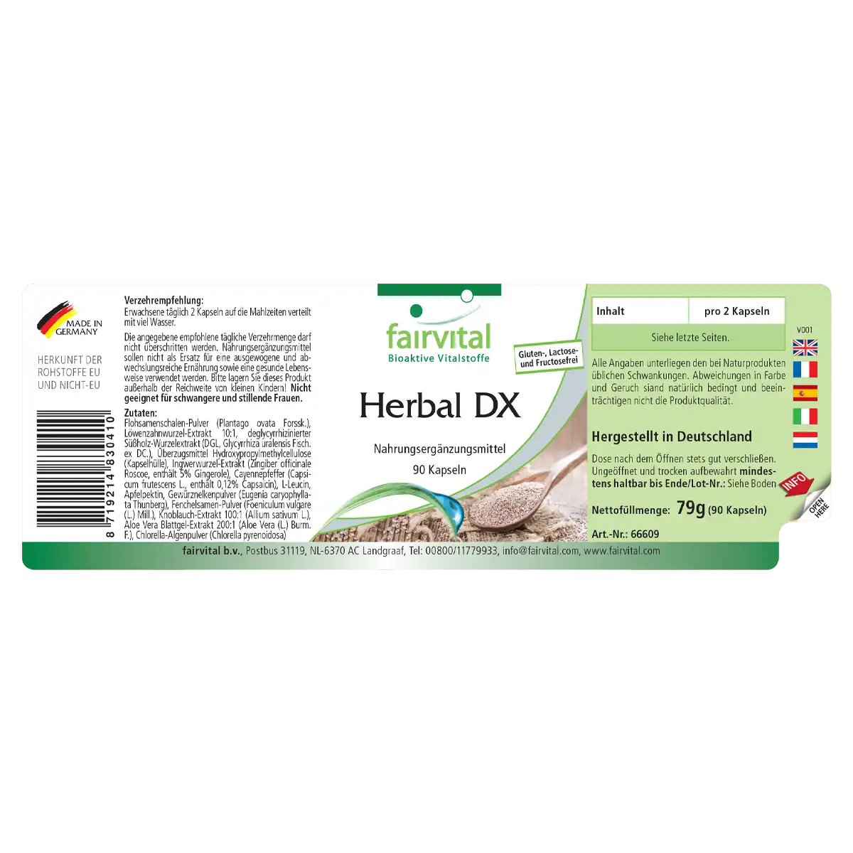 Herbal DX - 90 Kapseln - mit Flohsamenschalen, Löwenzahnwurzel-Extrakt,  Chlorella und mehr - Vegan | Fairvital
