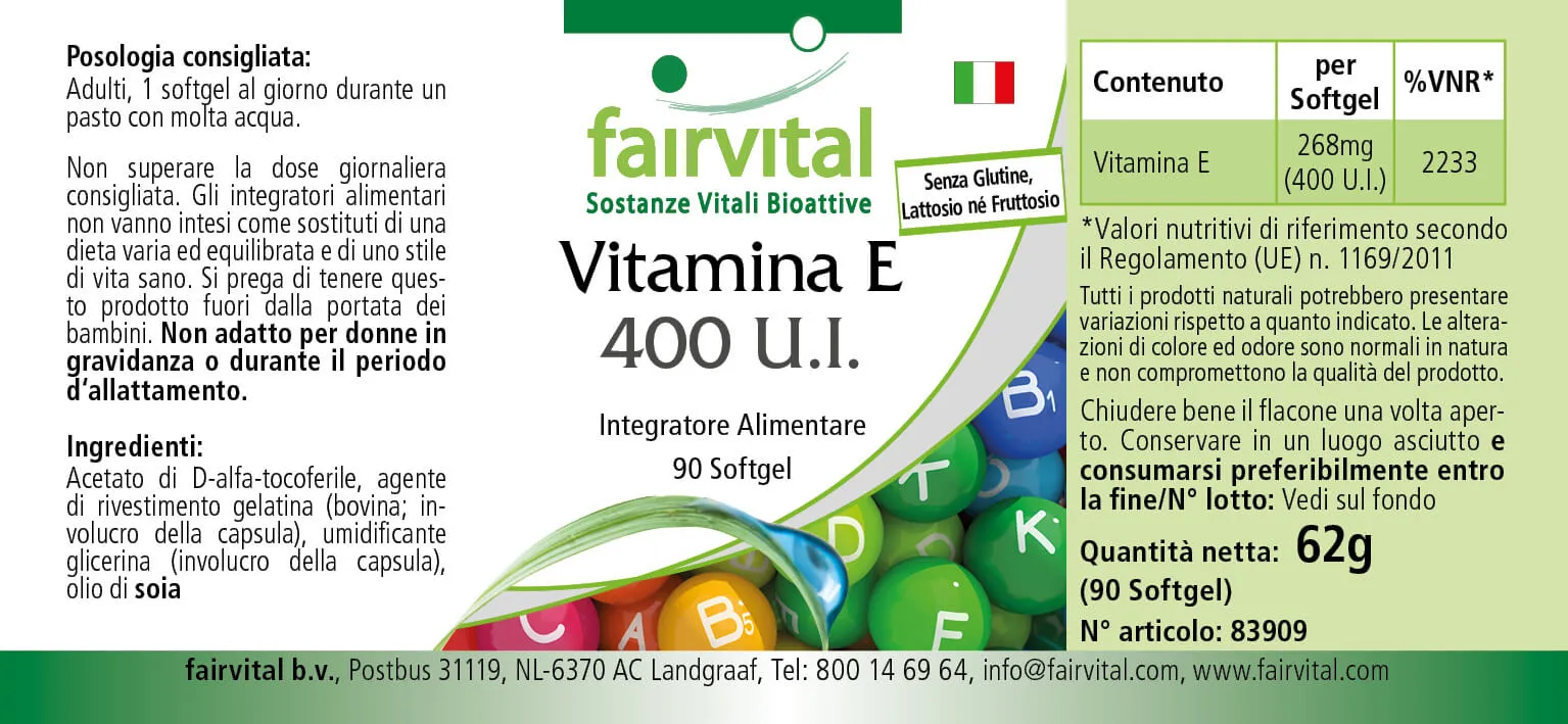 Vitamin E 400 I.E. -  90 Softgels - für Zellschutz - Hochdosiert | Fairvital
