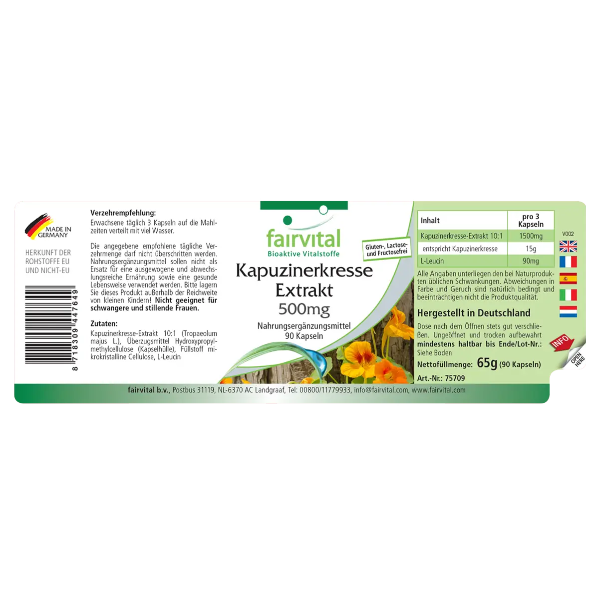 Kapuzinerkresse-Extrakt 500mg - 90 Kapseln - Tropaeolum majus - Vegan | Fairvital