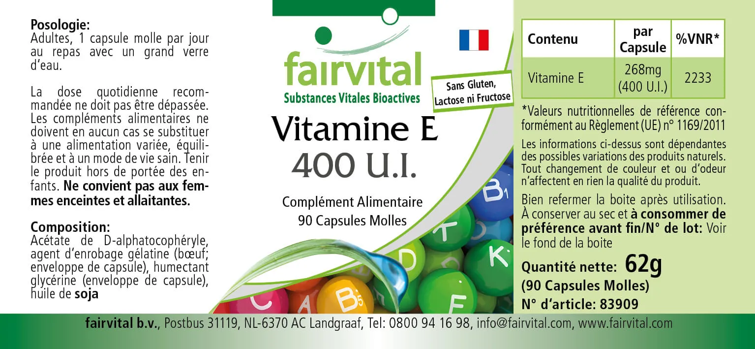 Vitamin E 400 I.E. -  90 Softgels - für Zellschutz - Hochdosiert | Fairvital