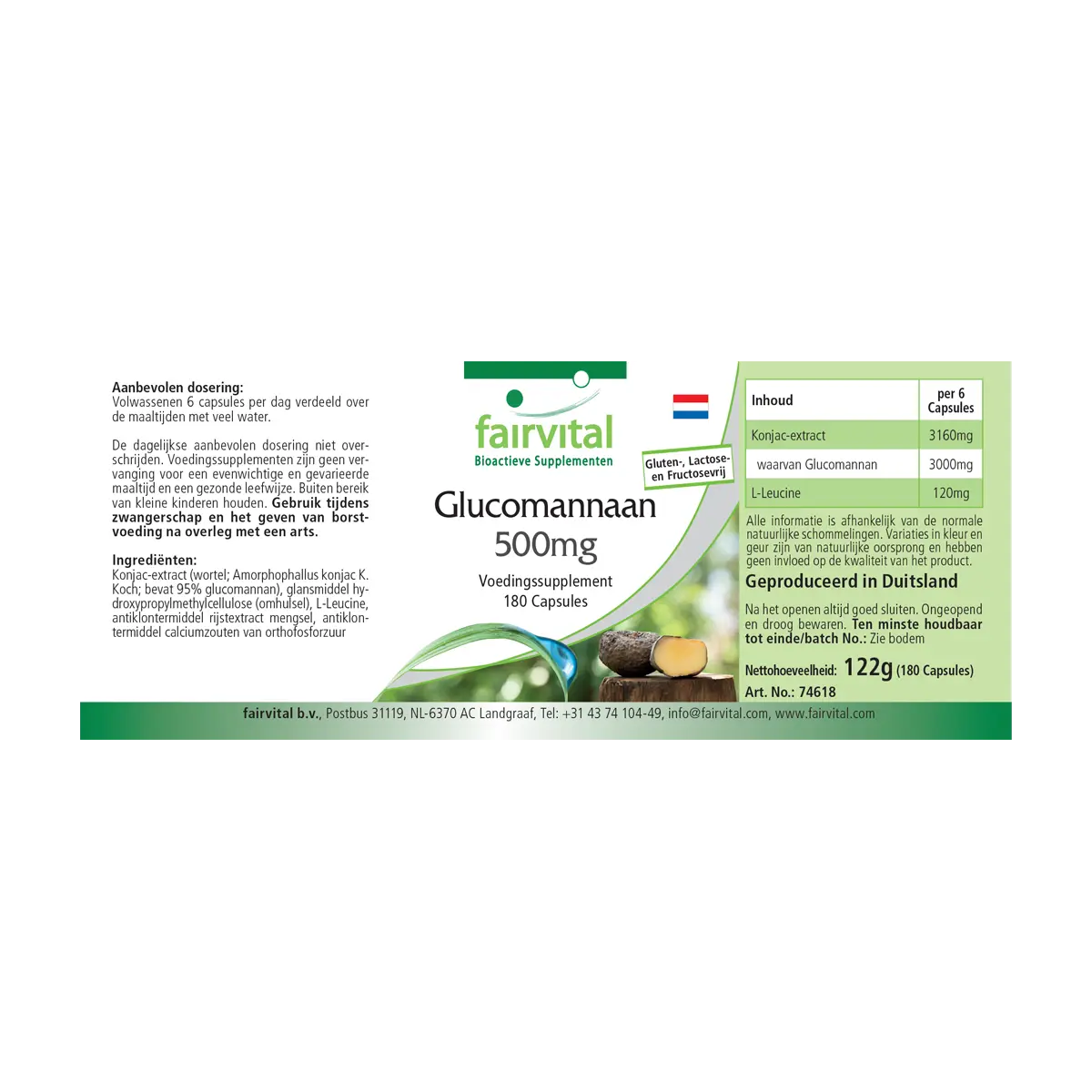 Glucomannan 500mg - Konjakwurzel - 180 Kapseln - Hochdosiert und Vegan | Fairvital