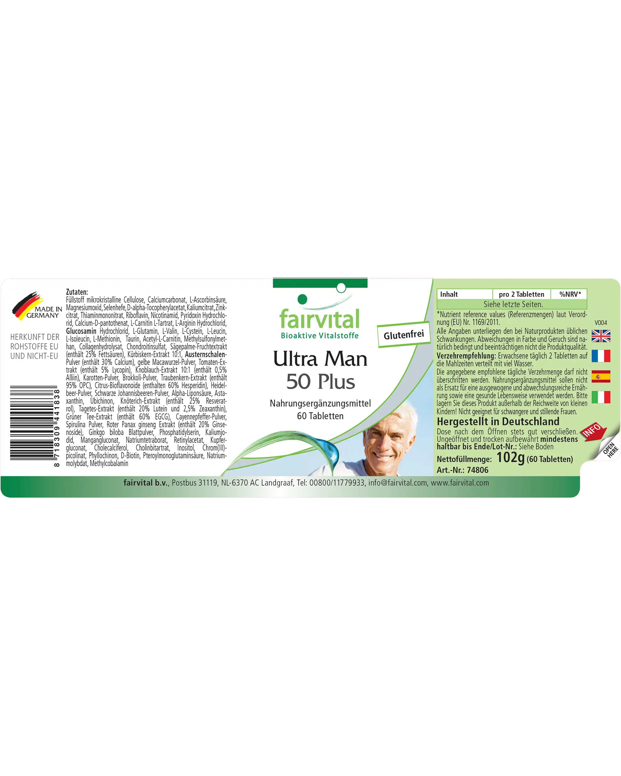 Ultra Man 50 Plus - 60 Tabletten - Multivitamin, Multimineral - für Immunsystem, Muskeln, Knochen uvm. | Fairvital