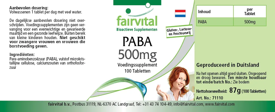 PABA 500mg - 100 Tabletten - Para-Aminobenzoesäure - Vitamin B10 - Hochdosiert und Vegan | Fairvital