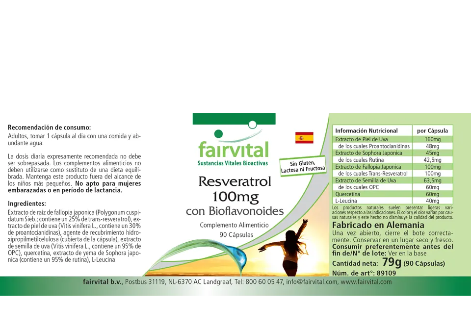 Resveratrol 100mg mit Bioflavonoiden - 90 Kapseln - Hochdosiert und Vegan | Fairvital