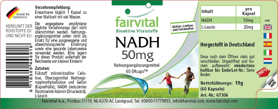 NADH 50mg - 60  DRCaps™ - Coenzym 1 - Hochdosiert und Vegan | Fairvital