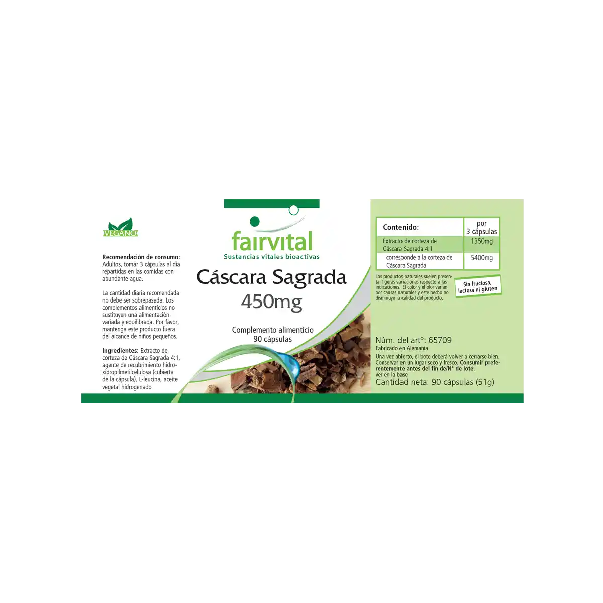 Cascara Sagrada 450mg - 90 Kapseln - Cascara Sagrada Rindenextrakt - Hochdosiert und Vegan | Fairvital