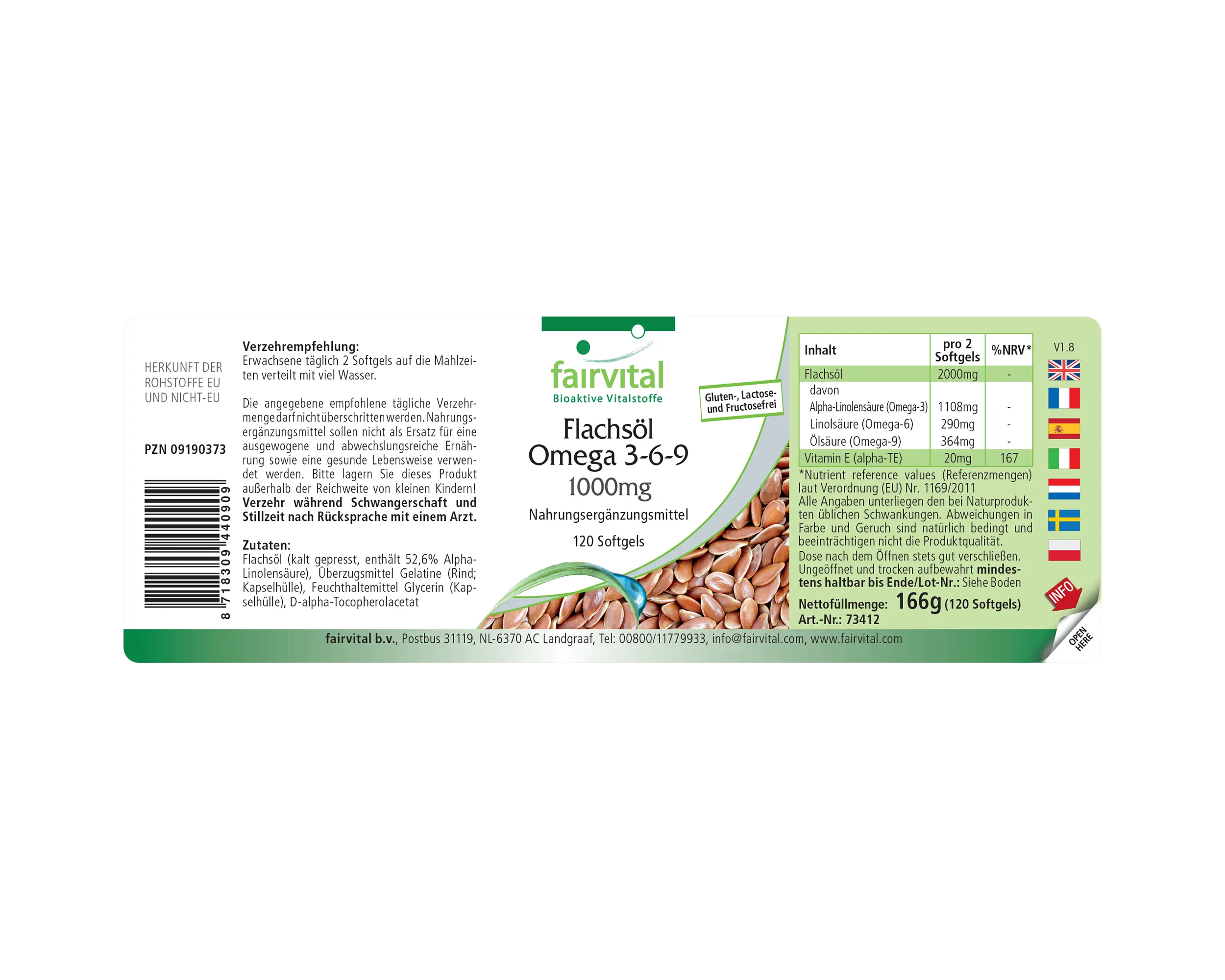 Flachsöl Leinöl Omega 3-6-9 - mit Vitamin E - 120 Softgels - für Zellschutz vor oxidativem Stress - Hochdosiert | Fairvital