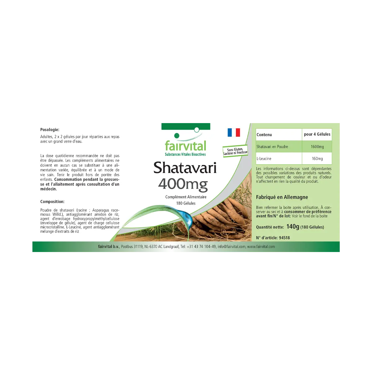 Shatavari 400mg - 180 Kapseln - Indischer Spargel - Vegan | Fairvital