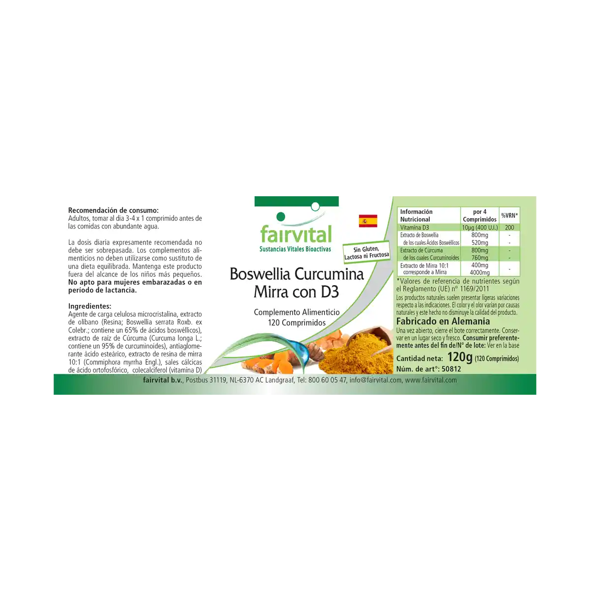 Boswellia Curcumin Myrrhe mit D3 - 120 Tabletten - mit Vitamin D3 - für Knochen, Immunsystem uvm. | Fairvital