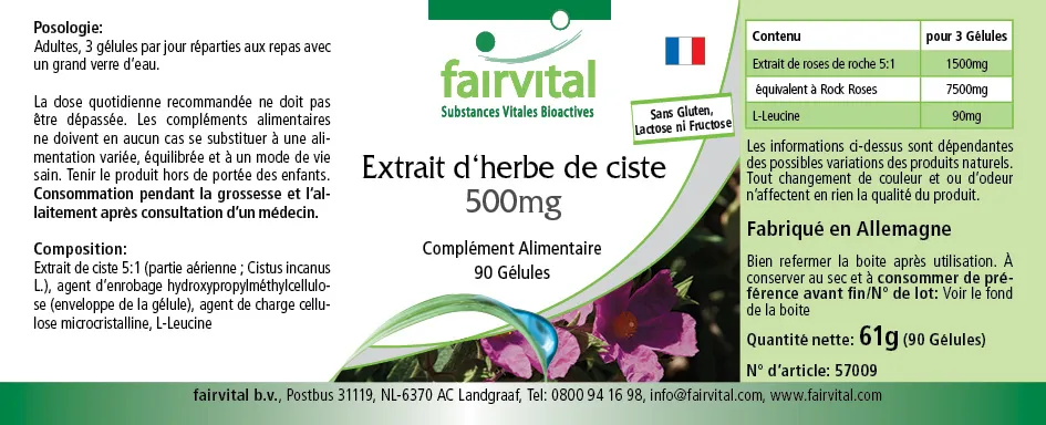 Zistrosenkraut Extrakt 500mg - 90 Kapseln - Cistus Incanus - Vegan | Fairvital