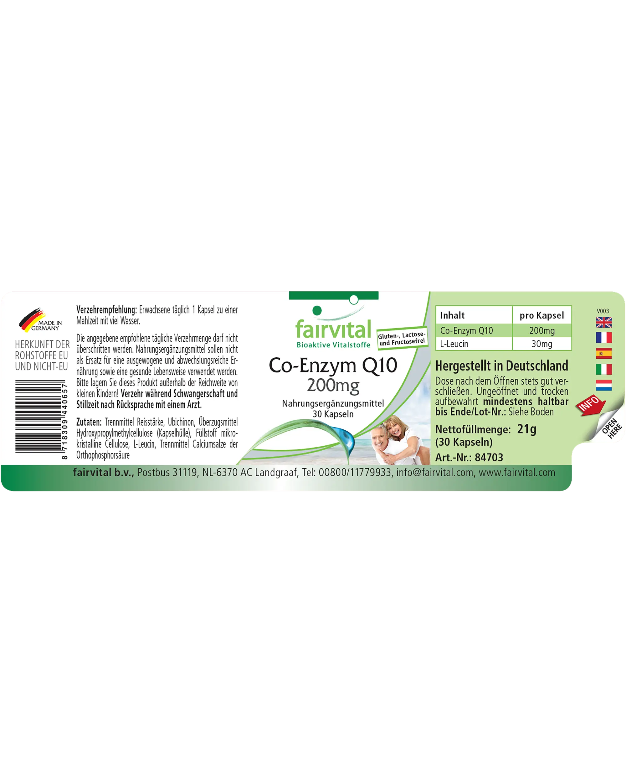 Co-Enzym Q10 200mg - 30 Kapseln - CoQ10 Ubiquinon Kapseln - Hochdosiert und Vegan | Fairvital