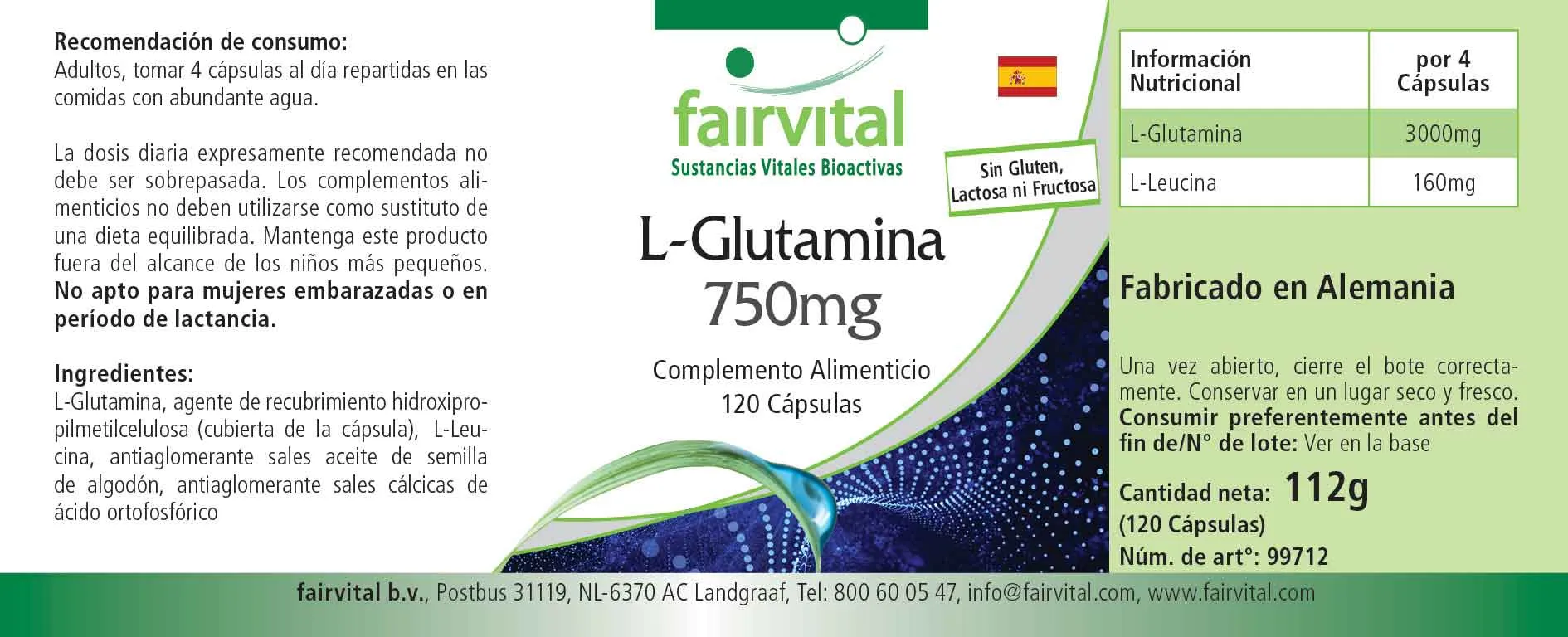 L-Glutamin Kapseln 750mg - 120 Kapseln - Hochdosiert- Vegan- freie Form der Aminosäure | Fairvital L-Glutamin Kapseln 750mg - 120 Kapseln - Hochdosiert- Vegan- freie Form der Aminosäure | Fairvital