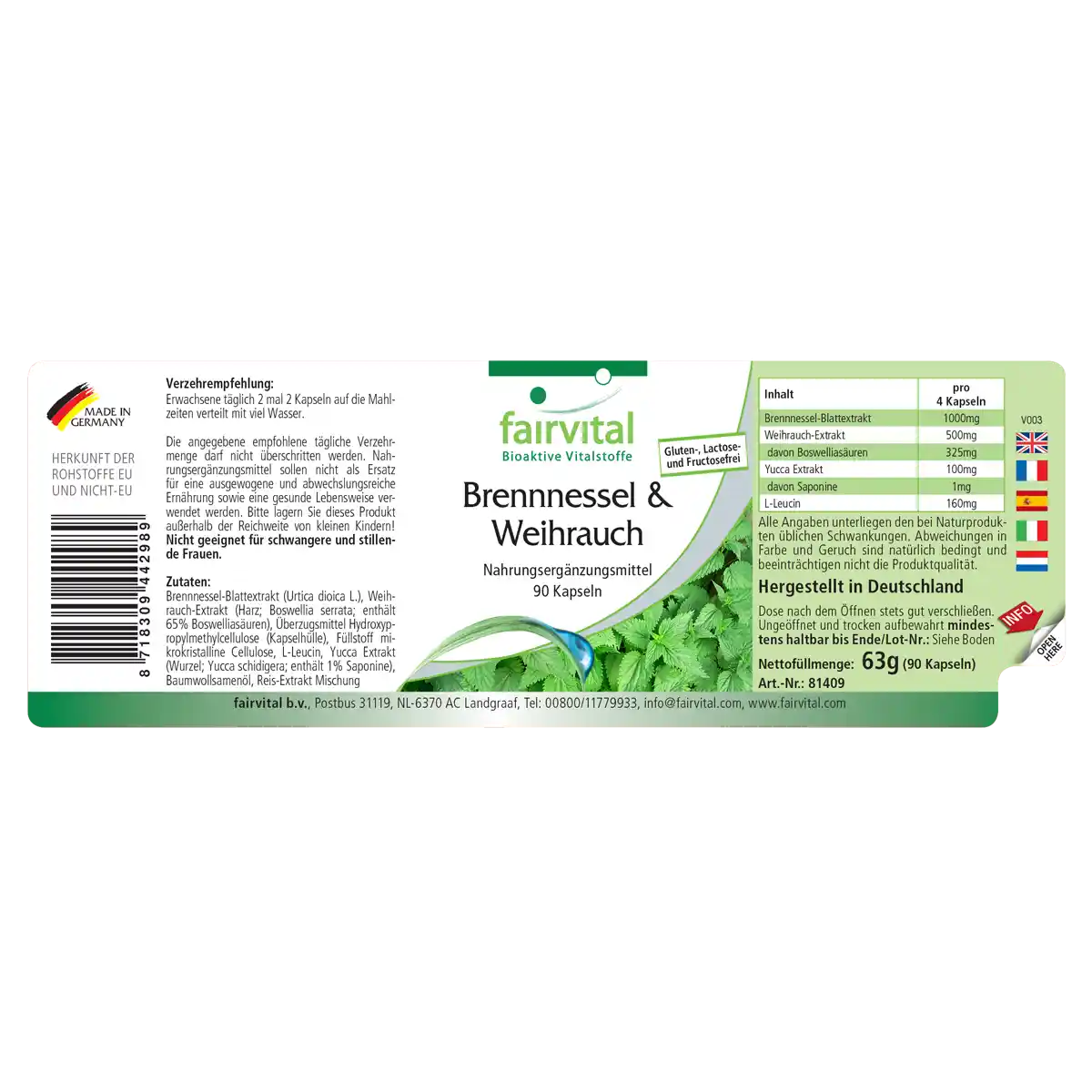 Brennnessel und Weihrauch - 90 Kapseln - Boswellia serrata - Hochdosiert und Vegan | Fairvital Brennnessel und Weihrauch - 90 Kapseln - Boswellia serrata - Hochdosiert und Vegan | Fairvital