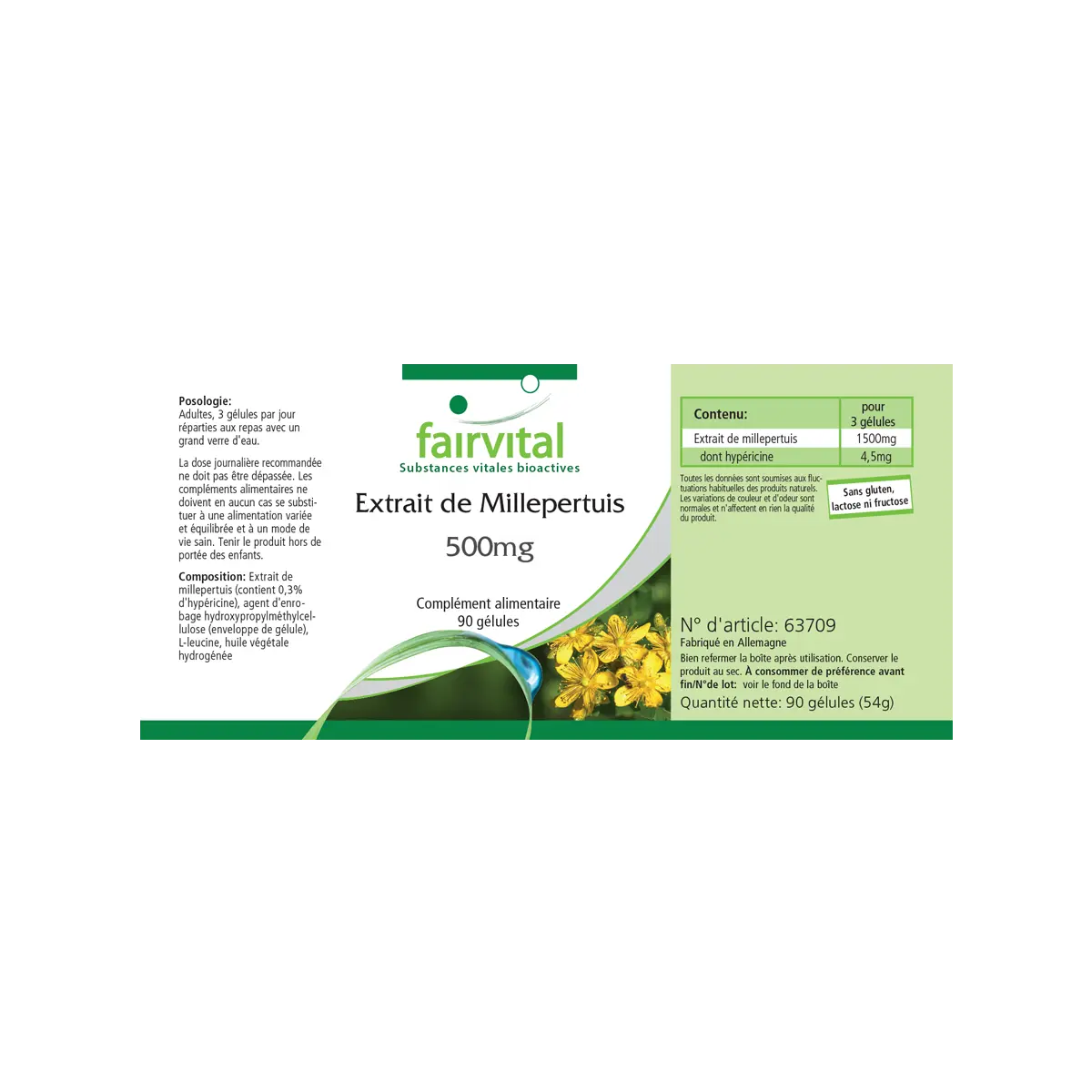 Johanniskraut-Extrakt 500mg mit Hypericin - 90 Kapseln - Hypericum perforatum - Hochdosiert und Vegan | Fairvital