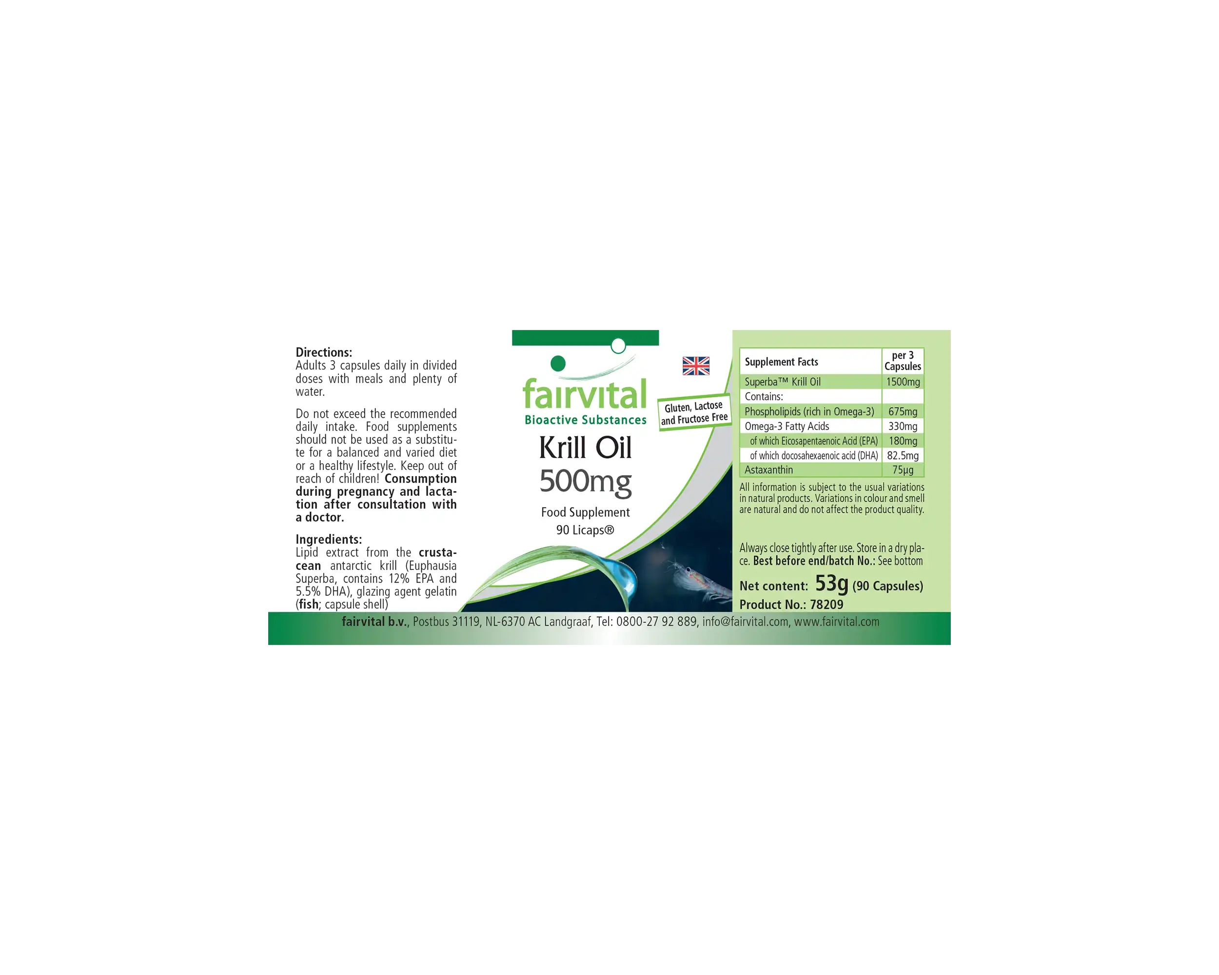 Krill-Öl 500mg Kapseln - 90 LiCaps® - mit EPA & DHA - für Hez, Gehirn, Sehkraft, Blutdruck uvm. | Fairvital