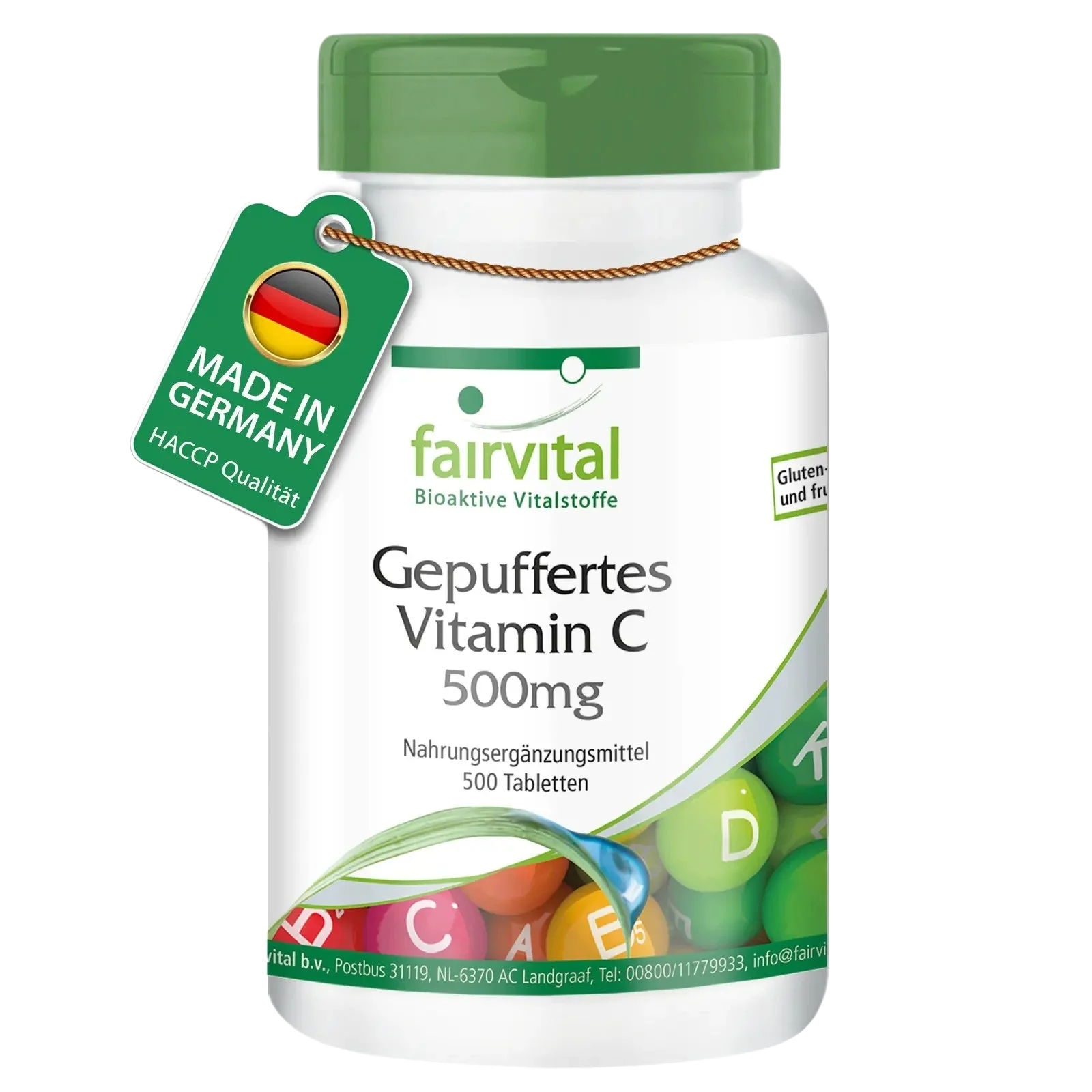Gepuffertes Vitamin C 500mg - 500 Tabletten - für Immunsystem, Kollagenbildung, uvm. - Vegan | Fairvital