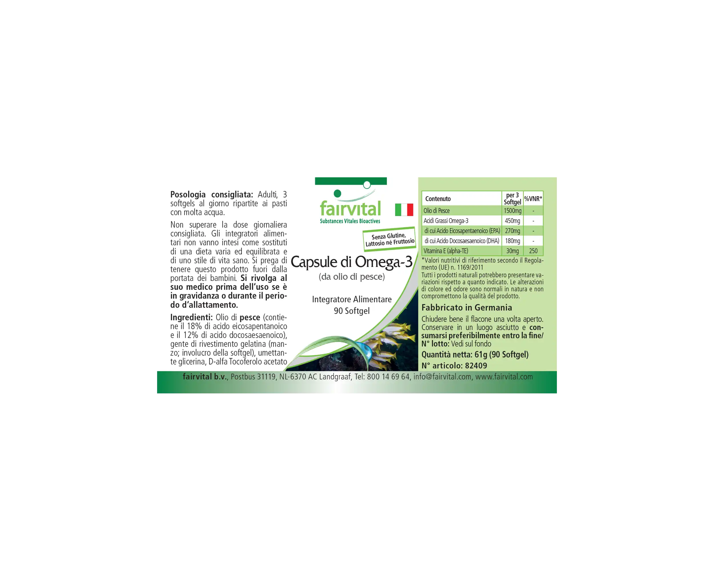 Omega-3-Kapseln aus 500mg Fischöl - 90 Softgels - für Blutdruck, Herz und Zellschutz | Fairvital
