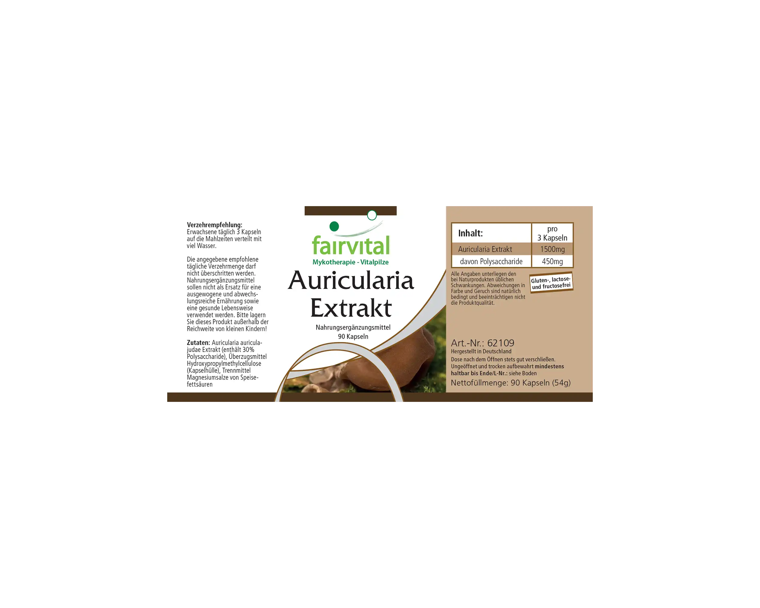 Auricularia Extrakt - Judasohr - 30% Polysaccharide - 90 Kapseln - Hochdosiert und Vegan | Fairvital Auricularia Extrakt - Judasohr - 30% Polysaccharide - 90 Kapseln - Hochdosiert und Vegan | Fairvital