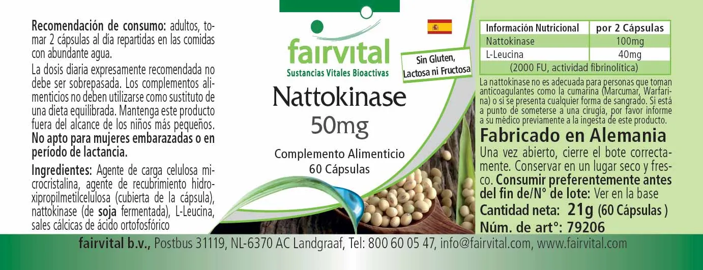 Nattokinase 50mg - 60 Kapseln - 2000 FU pro Tagesdosis - Hochdosiert und Vegan | Fairvital