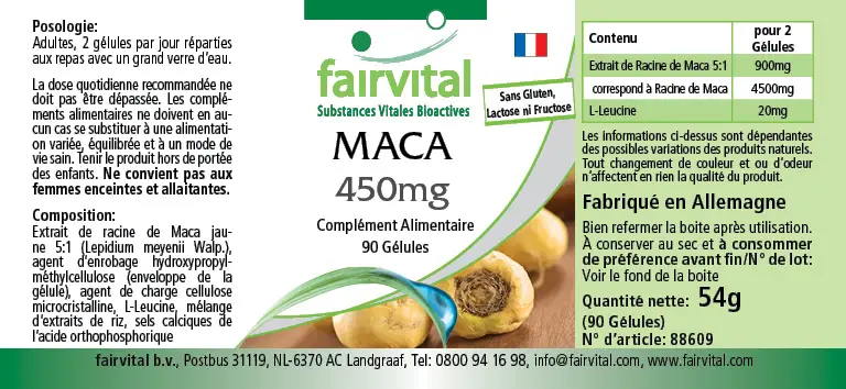 MACA 450mg - 90 Kapseln - 4-fach konzentrierter Wurzelextrakt - Hochdosiert und Vegan | Fairvital MACA 450mg - 90 Kapseln - 4-fach konzentrierter Wurzelextrakt - Hochdosiert und Vegan | Fairvital