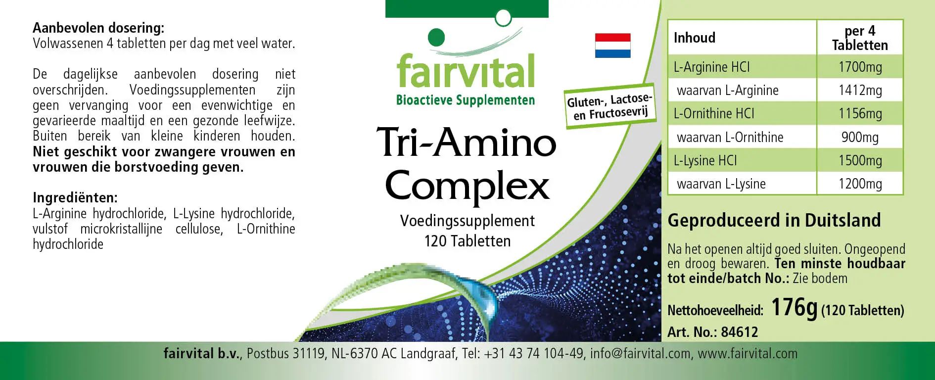Tri-Amino-Komplex - 120 Tabletten - Arginin Ornithin Lysin - Hochdosiert und Vegan | Fairvital