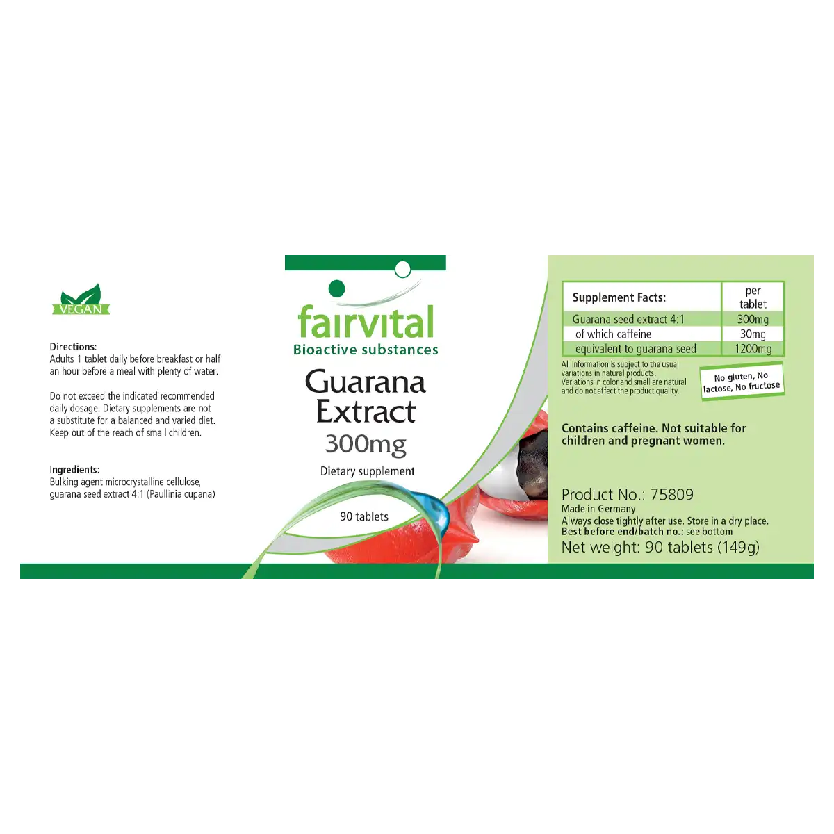 Guarana Extrakt 300mg - Paullinia cupana - 90 Tabletten - Energizer - Hochdosiert und Vegan | Fairvital