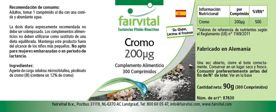Chrom 200µg - 300 Tabletten - für Blutzuckerspiegel und Makronährstoff Stoffwechsel - Hochdosiert und Vegan | Fairvital