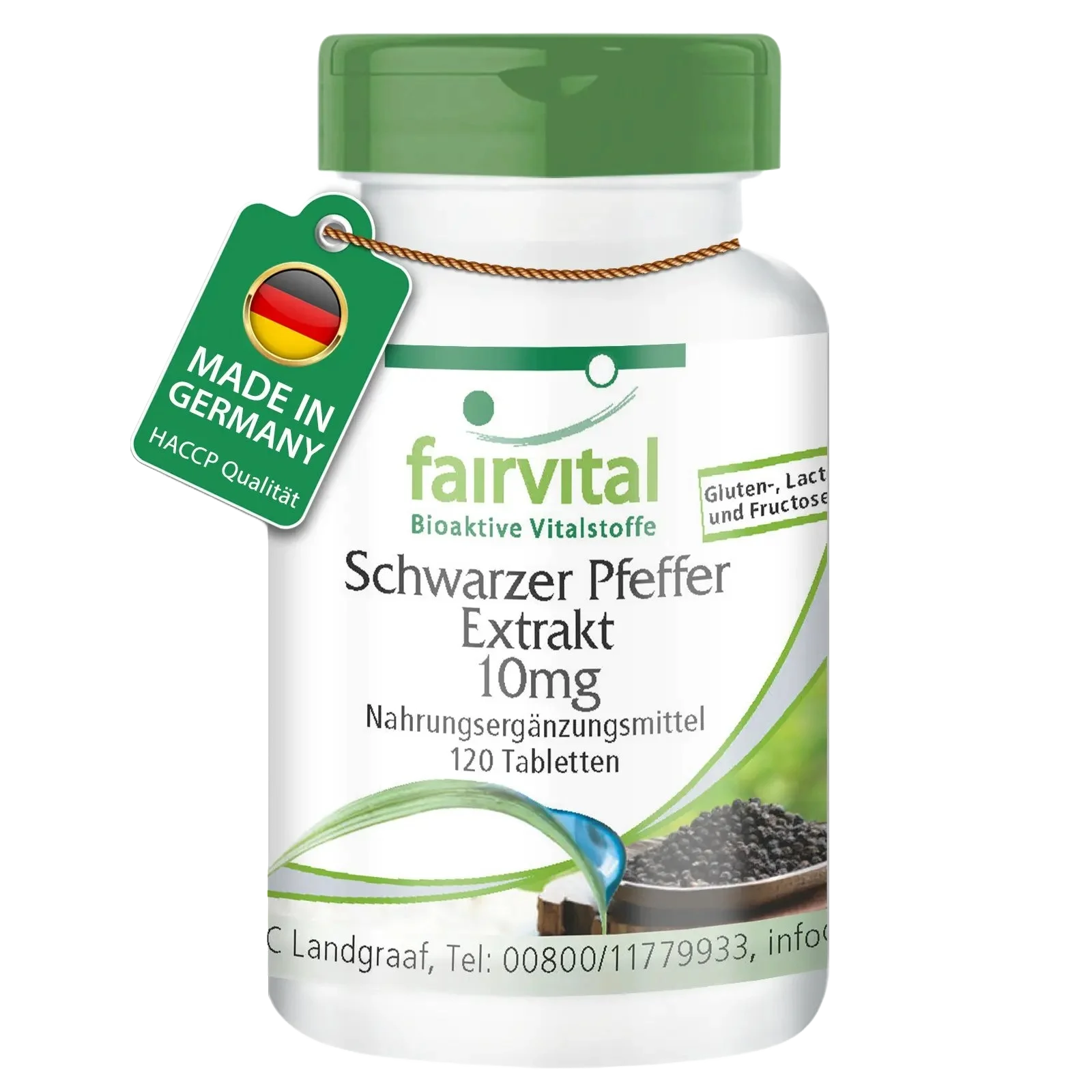 Schwarzer Pfeffer Extrakt 10mg - 120 Tabletten - 95% Piperin - Vegan | Fairvital