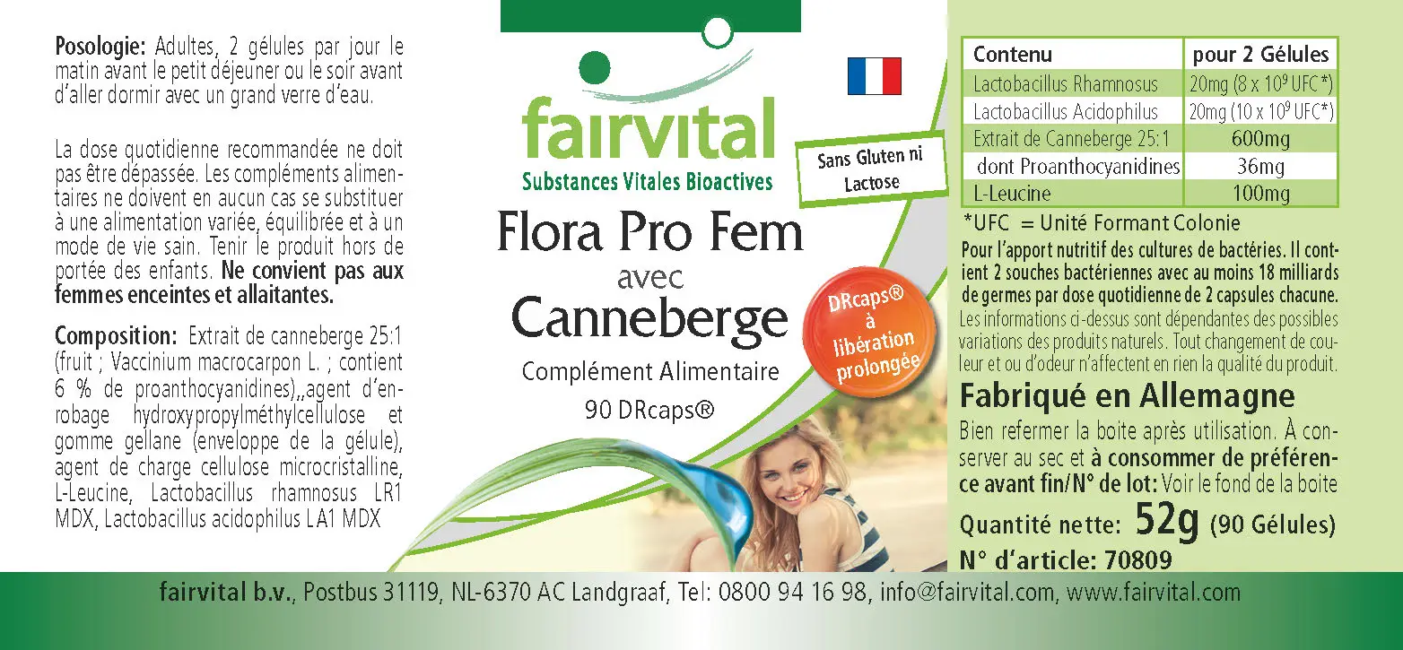 Flora Pro Fem mit Cranberry - 90 DRCaps™ - Lactobacillus rhamnosus Kapseln - acidophilus | Fairvital