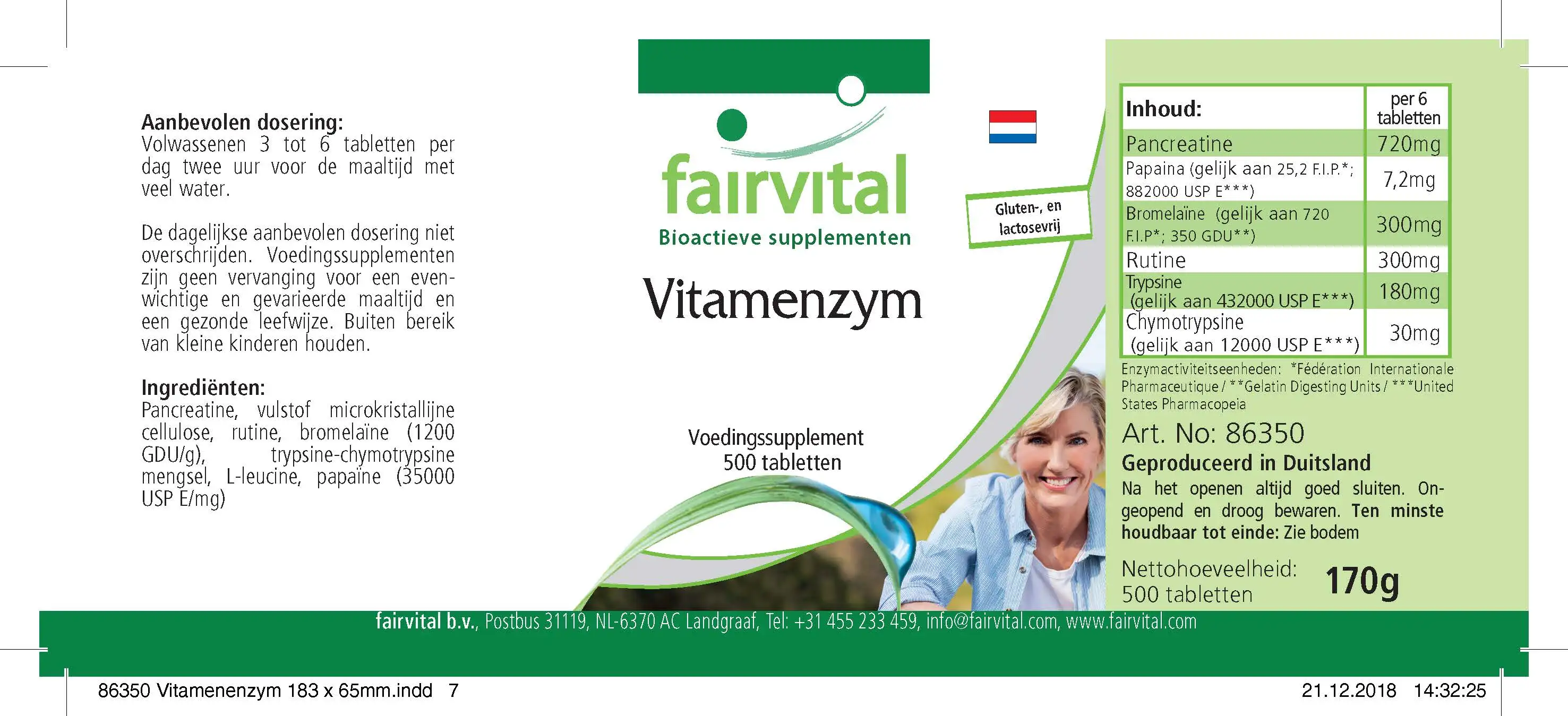 Vitamenzym - 500 Tabletten - mit Pankreatin, Papain, Bromelain, Rutin, Trypsin uvm. | Fairvital