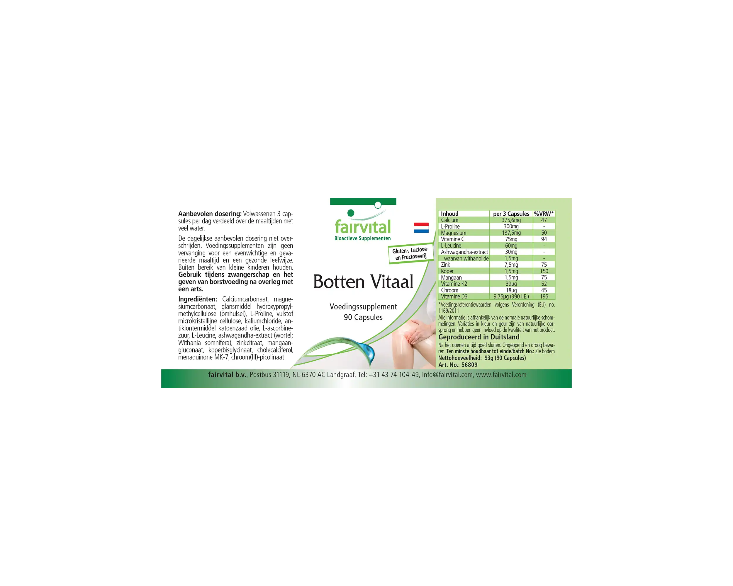 Knochenvital - 90 Kapseln - mit Calcium, Magneisum, Zink uvm. - für Knochen, Muskeln uvm. | Fairvital