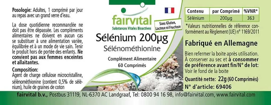 Selen 200µg Selenomethionin - 60 Tabletten - für Schilddrüse, Haare, Immunsystem - Hochdosiert und Vegan | Fairvital