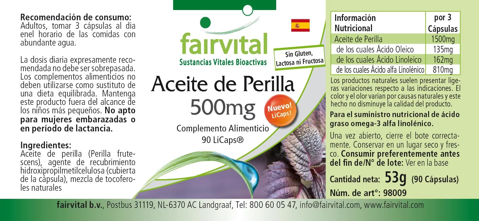 Perilla-Öl 500mg - HOCHDOSIERT - VEGAN - 90 LiCaps® | Fairvital