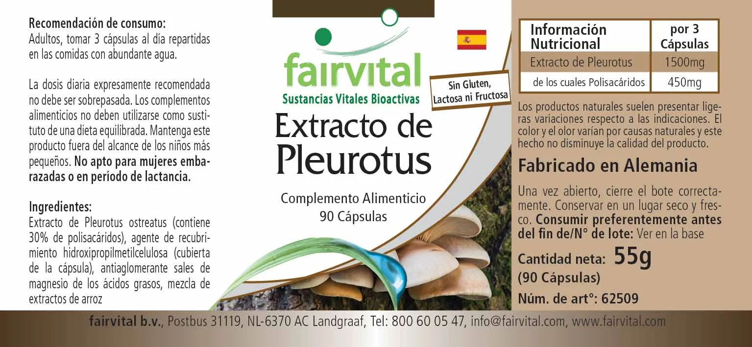 Pleurotus Extrakt - 90 Kapseln - Pleurotus ostreatus (Austernseitling) - 30% Polysaccharide - Vegan | Fairvital