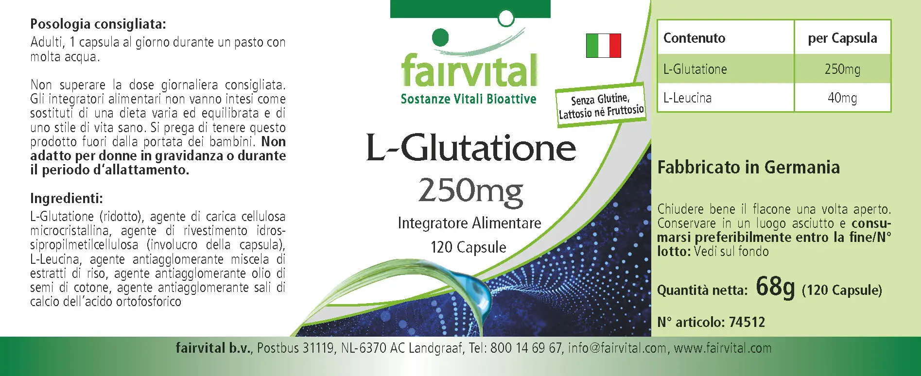 L-Glutathion 250mg - 120 Kapseln - Vegan | Fairvital