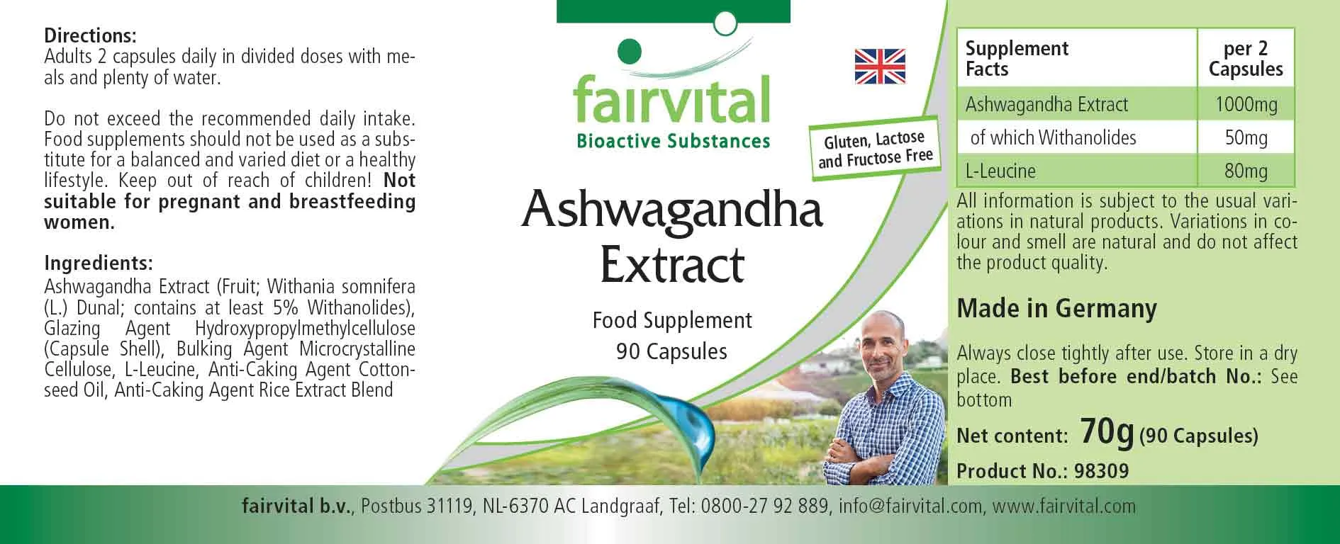 Ashwagandha Extrakt - 90 Kapseln - Hochdosiert und Vegan | Fairvital