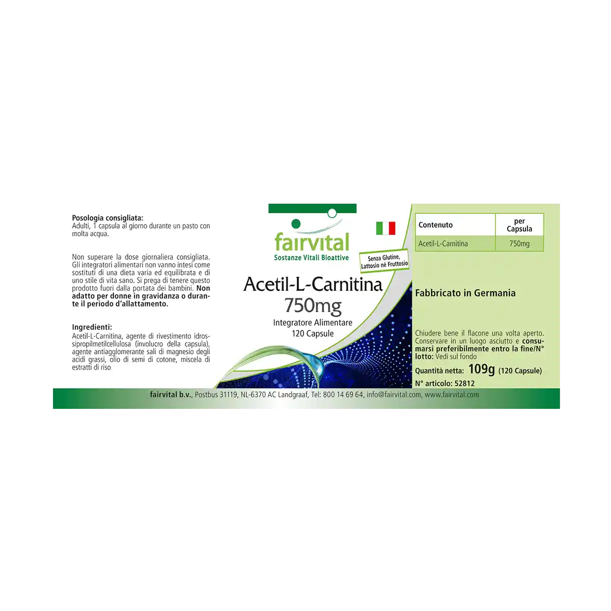 Acetyl-L-Carnitin 750mg - 120 Kapseln - Hochdosiert und Vegan | Fairvital