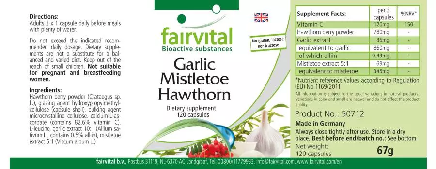 Knoblauch Mistel Weißdorn - 120 Kapseln - mit Vitamin C - für Immunsystem uvm. - Vegan | Fairvital