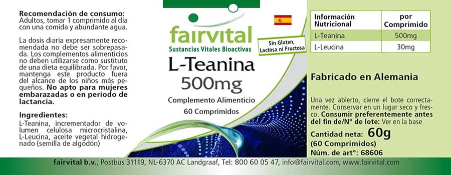 L-Theanin 500mg - 60 Tabletten - Aminosäure - Hochdosiert und Vegan | Fairvital