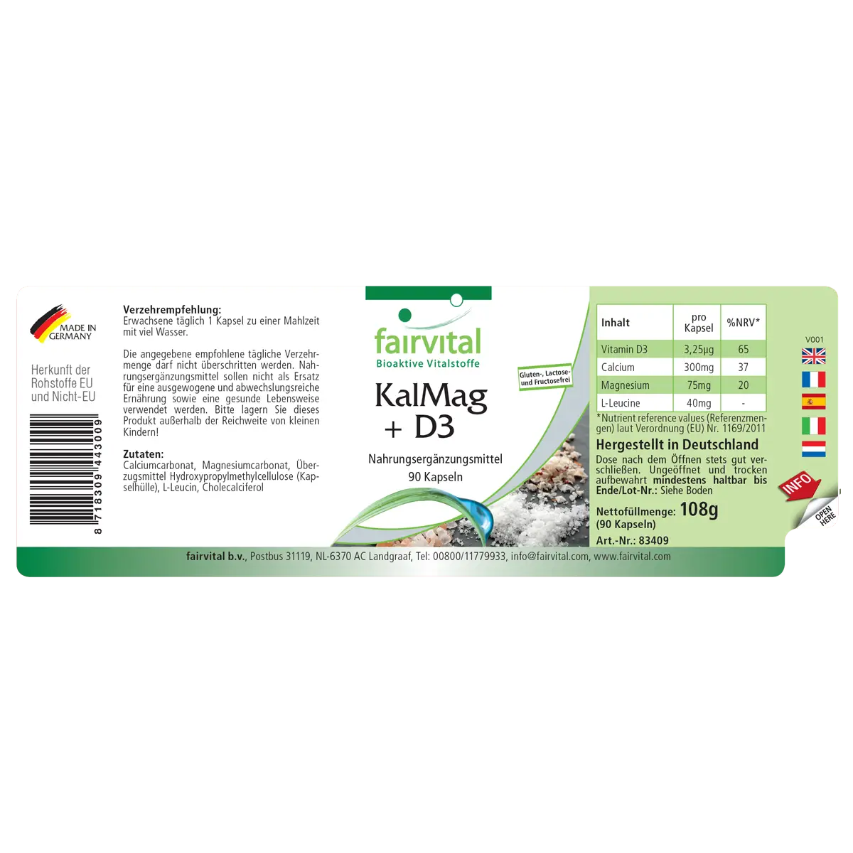 KalMag + D3 - 90 Kapseln - Calcium, Magnesium, Vitamin D3 - für Blutdruck, Muskeln, Knochen, uvm. | Fairvital