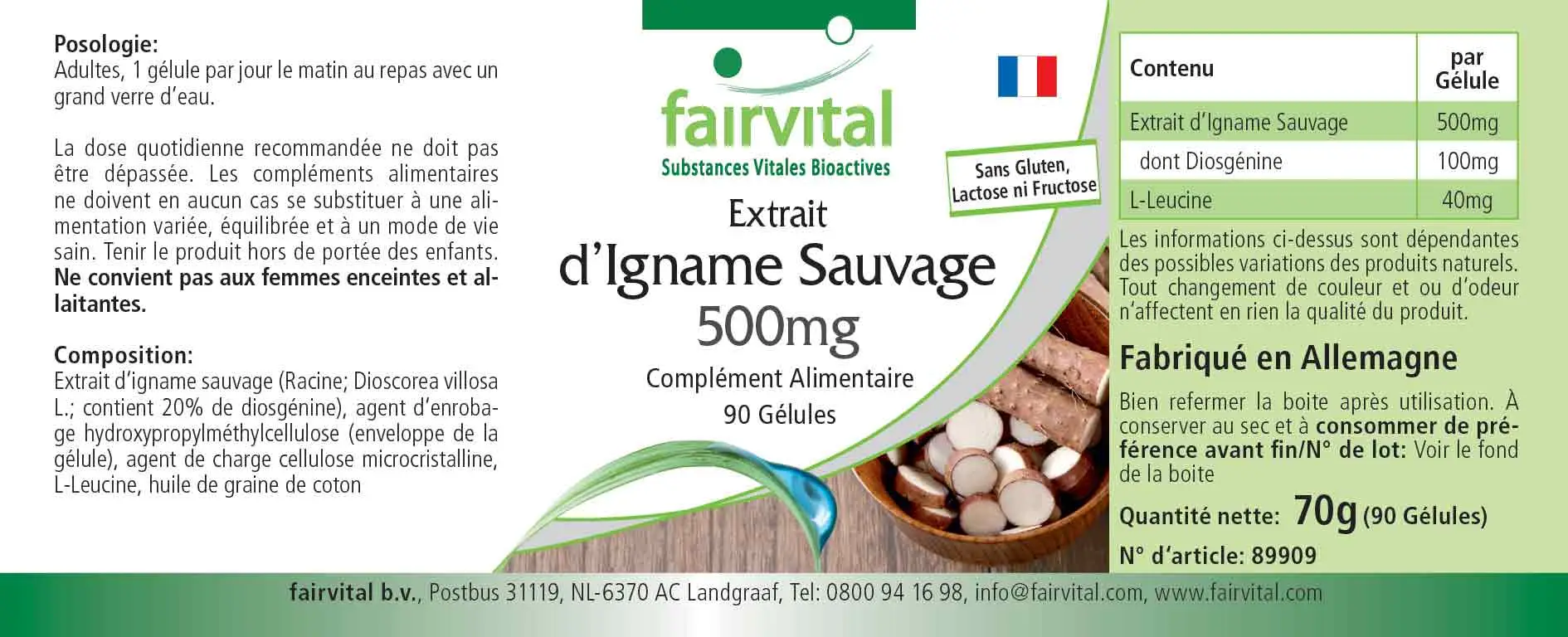 Wild Yam Extrakt 500mg - 90 Kapseln - standardisiert auf 20% Diosgenin - Hochdosiert und Vegan | Fairvital