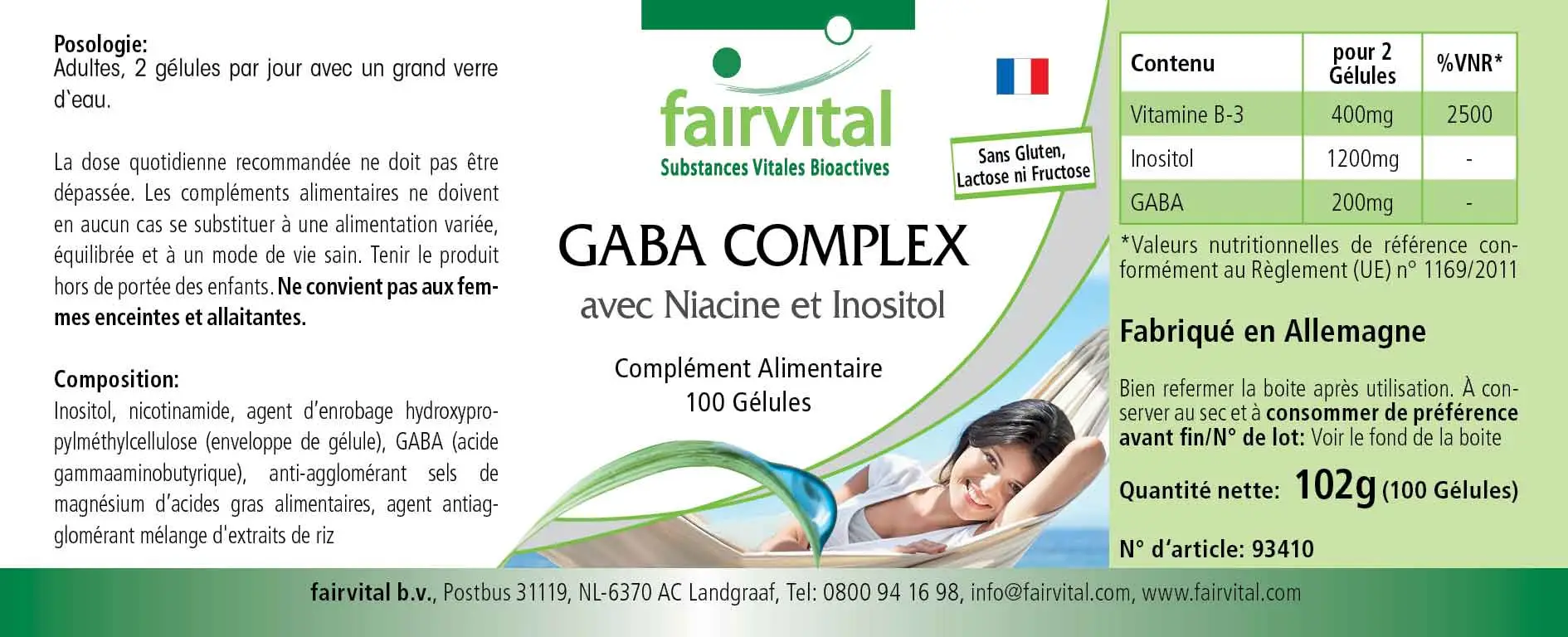 GABA Komplex mit Niacin und Inositol - 100 Kapseln - Hochdosiert und Vegan | Fairvital