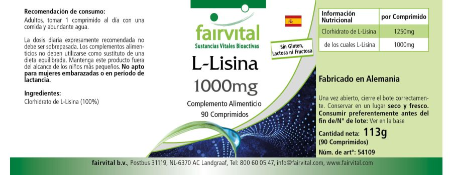 L-Lysin 1000mg - 90 Tabletten - Hochdosiert und Vegan | Fairvital