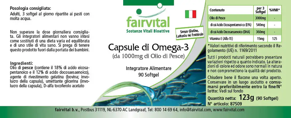 Omega-3-Kapseln aus 1000mg Fischöl - 90 Softgels - für Herz und Zellschutz - Hochdosiert | Fairvital