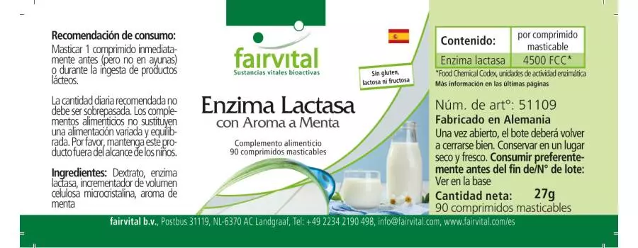 Laktase Enzym mit Pfefferminz Aroma - 90 Kautabletten - Hochdosiert | Fairvital
