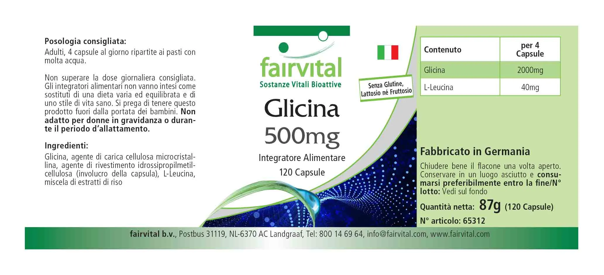 Glycin 500mg - 120 Kapseln - Aminosäure - Hochdosiert und Vegan | Fairvital