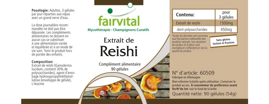 Reishi Extrakt - 90 Kapseln - Ganoderma lucidum - 30% Polysaccharide - Vegan | Fairvital